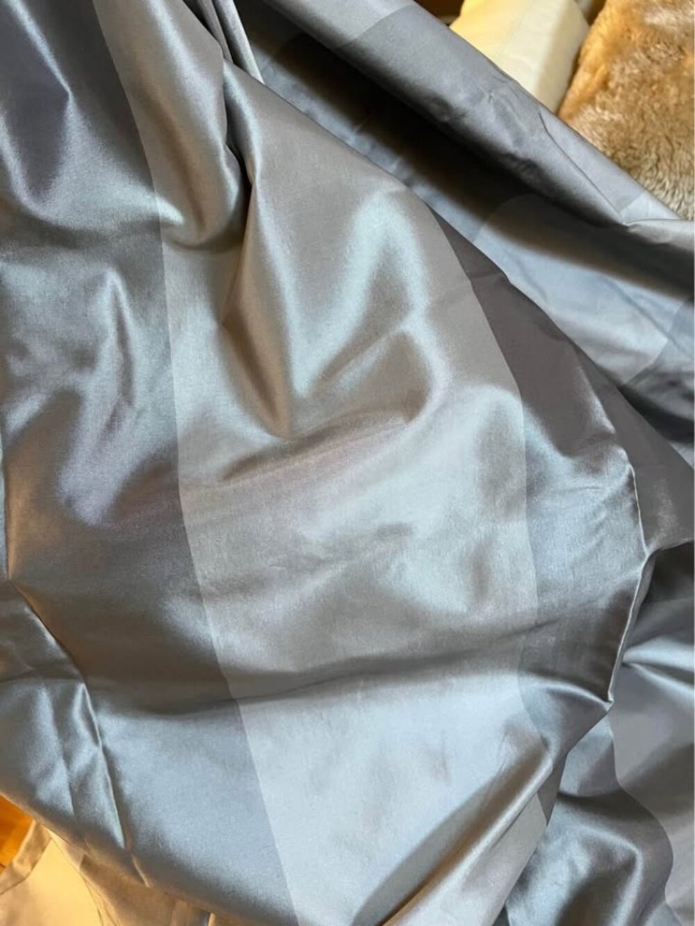 Restoration Hardware 100W x 90L Grey/Silver Stripes Lined 100% Silk Drapes.